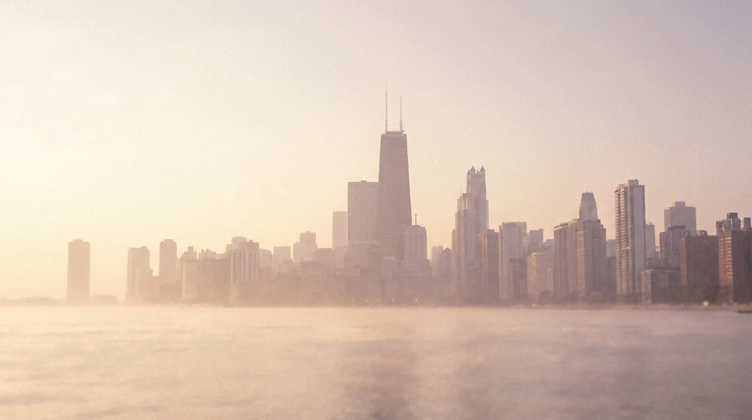 Hazy Chicago skyline at dawn